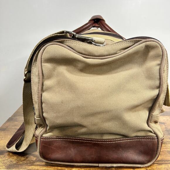 VTG Tan Canvas Leather Battenkill Travel Bag Diamond Bluff Hunting USA 22” - Picture 11 of 16